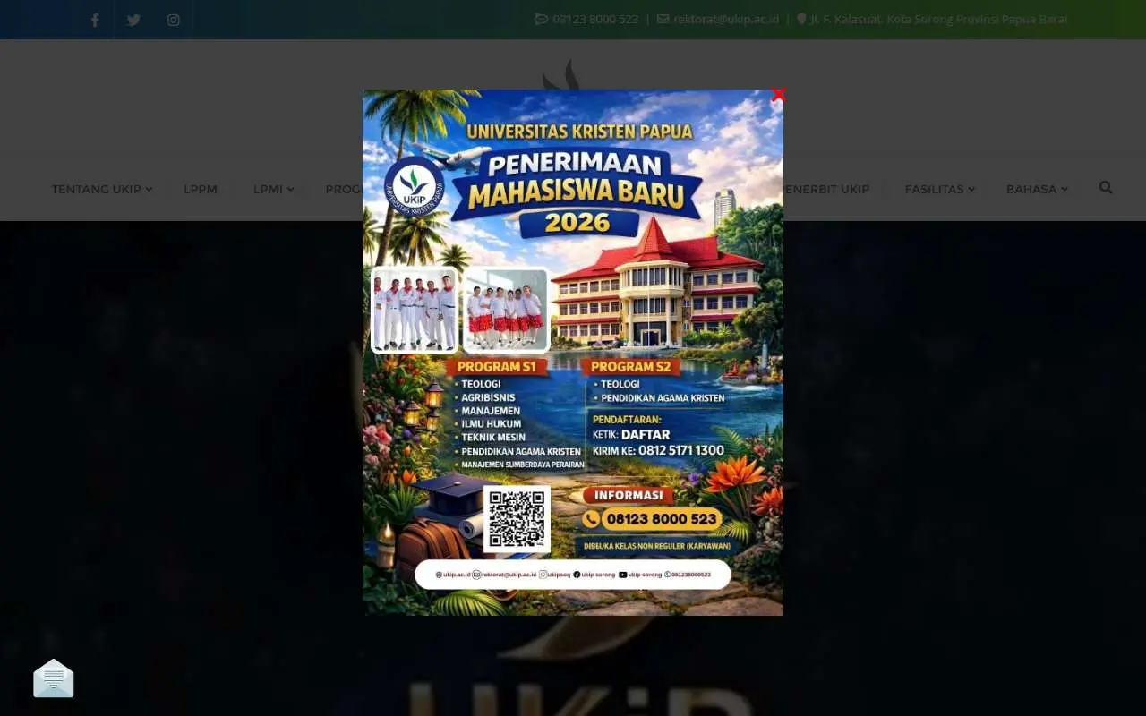 Tampilan website resmi Universitas Kristen Papua (ukip.ac.id)