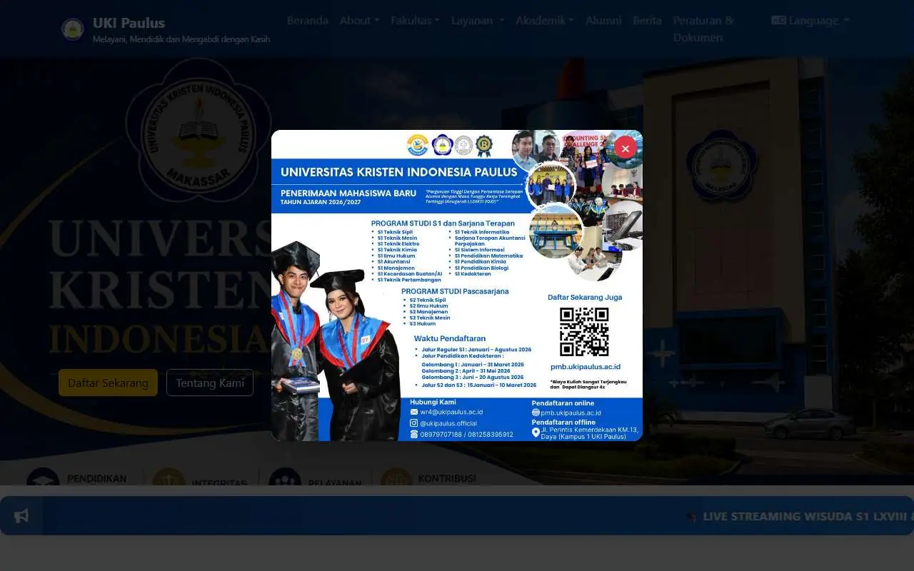 Tampilan website resmi Universitas Kristen Indonesia Paulus (ukipaulus.ac.id)