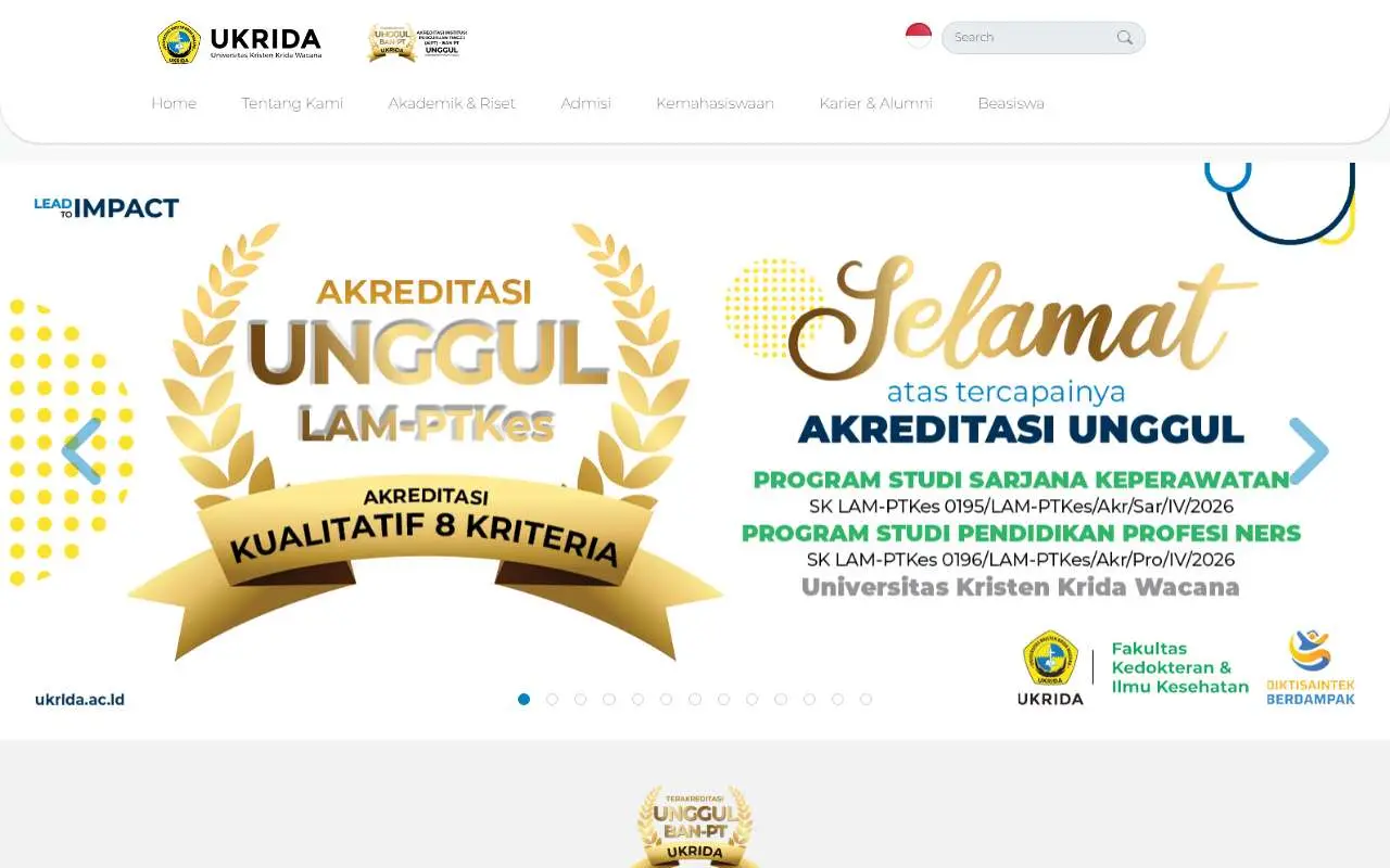 Tampilan website resmi Universitas Kristen Krida Wacana (ukrida.ac.id)