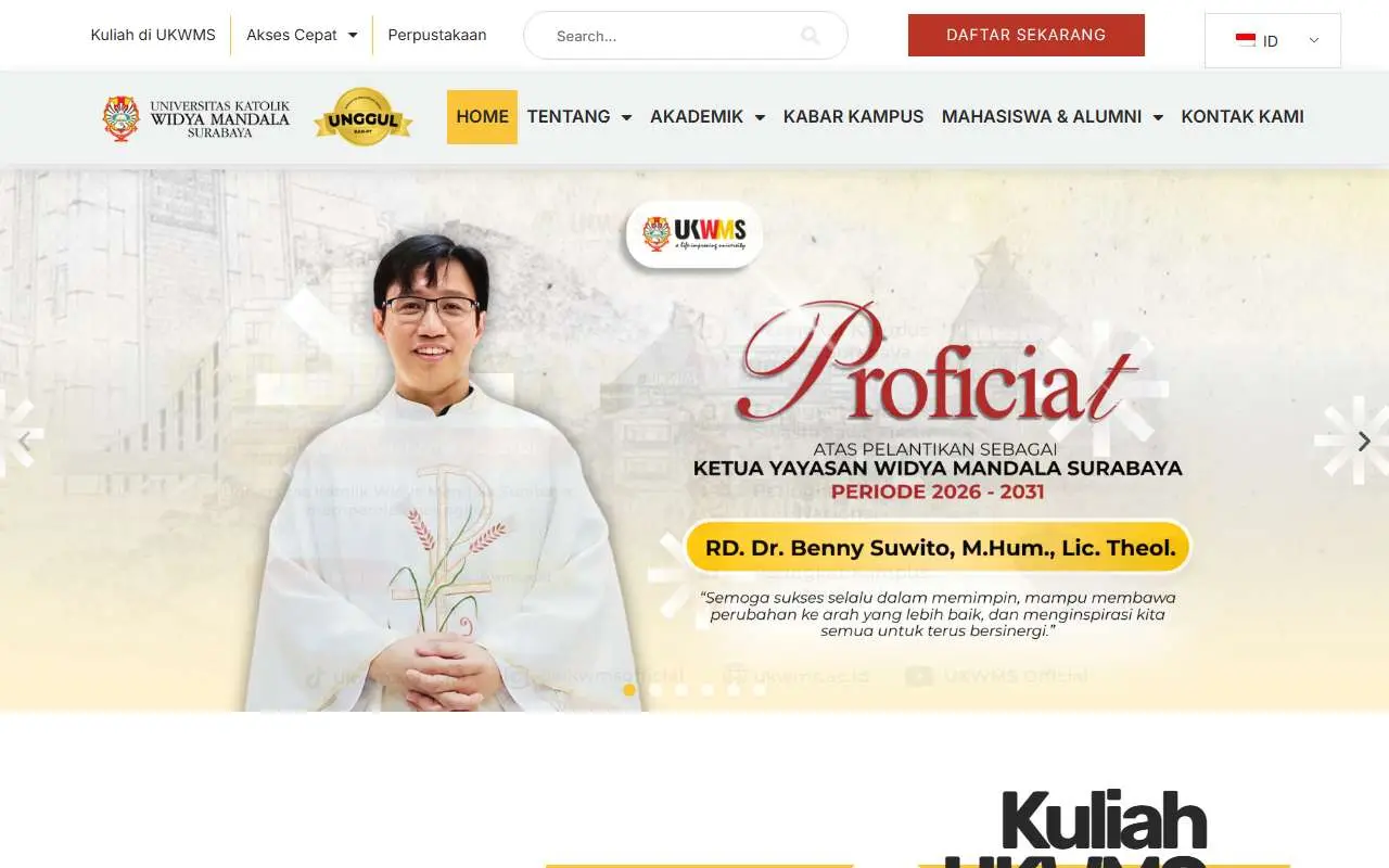 Tampilan website resmi Univ. Katolik Widya Mandala Surabaya (ukwms.ac.id)