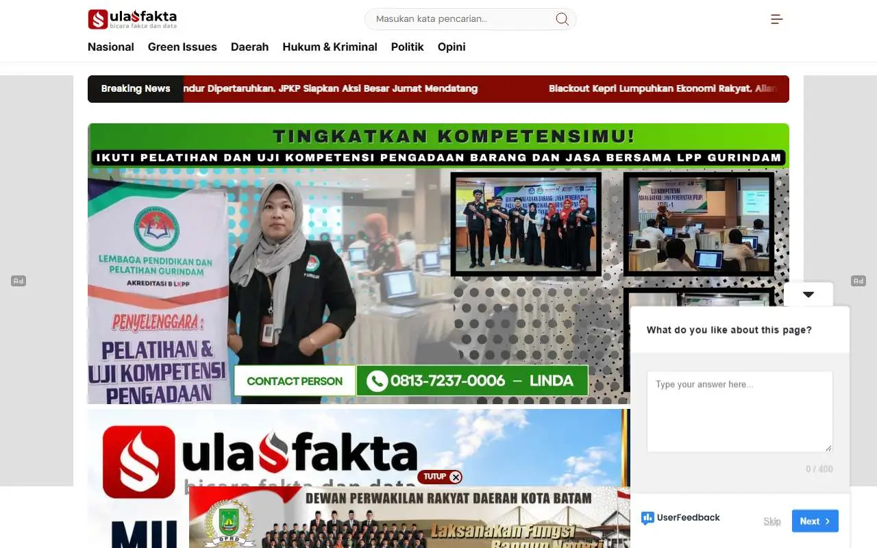 Tampilan website resmi Ulasfakta (ulasfakta.co)