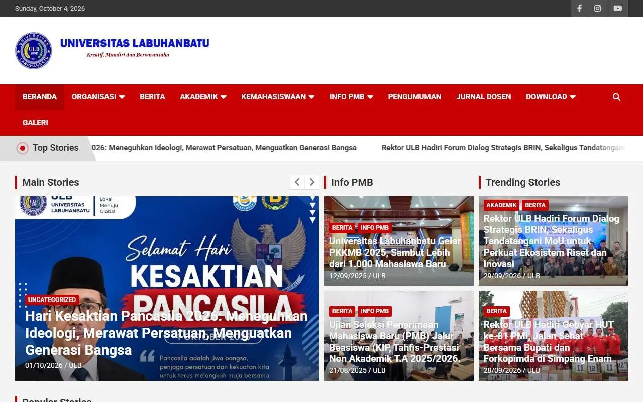 Tampilan website resmi Universitas Labuhanbatu (ulb.ac.id)