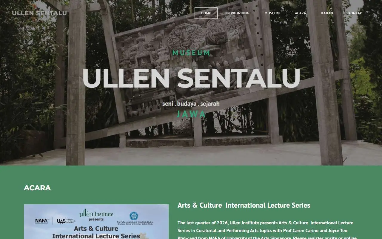 Tampilan website resmi Museum Ullen Sentalu (ullensentalu.com)