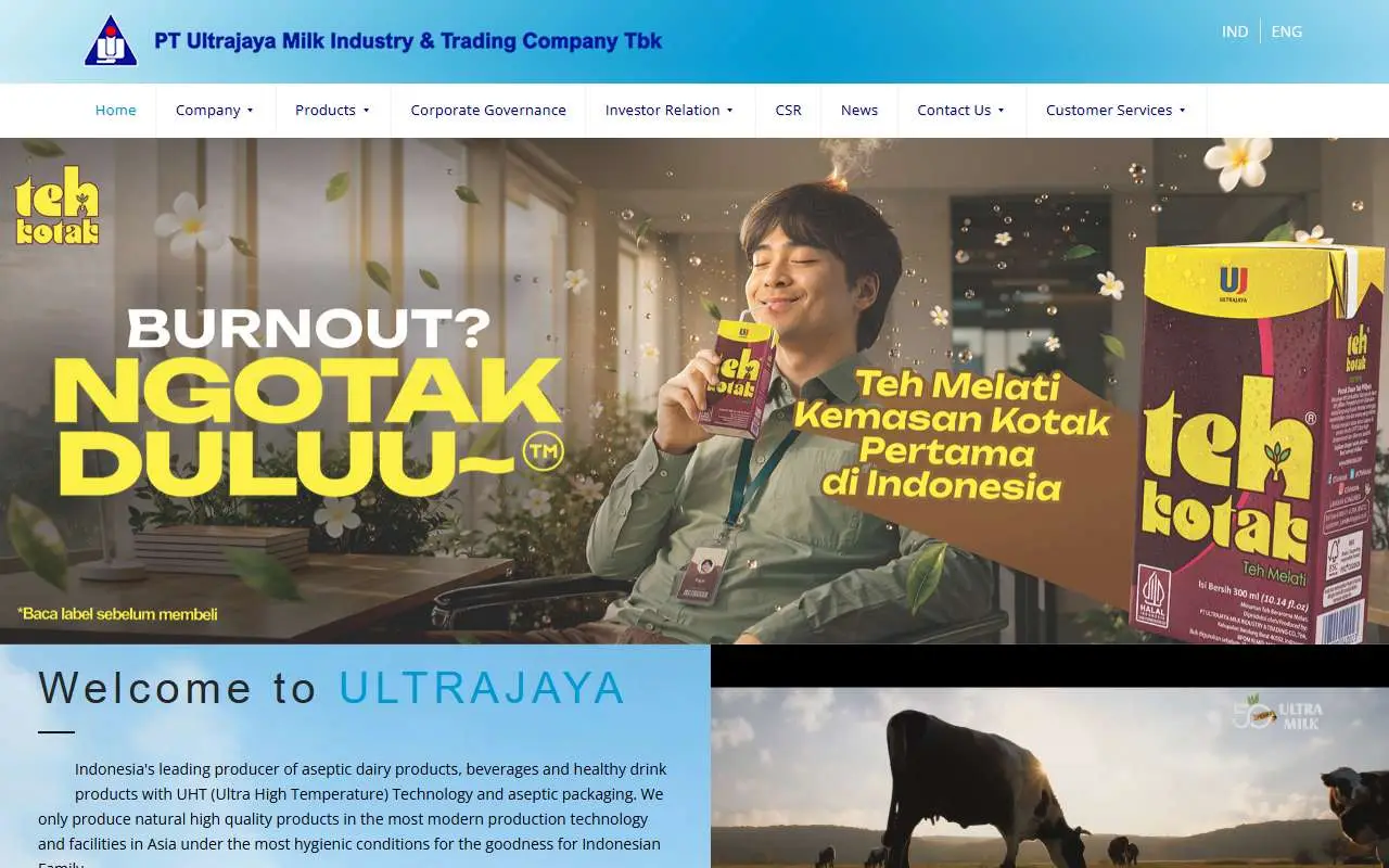 Tampilan website resmi Ultrajaya (ultrajaya.co.id)