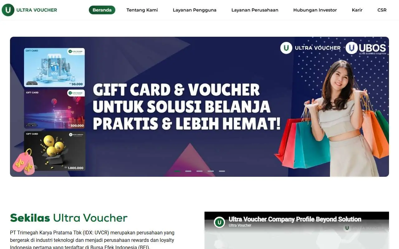 Tampilan website resmi Ultra Voucher (company.ultravoucher.co.id)