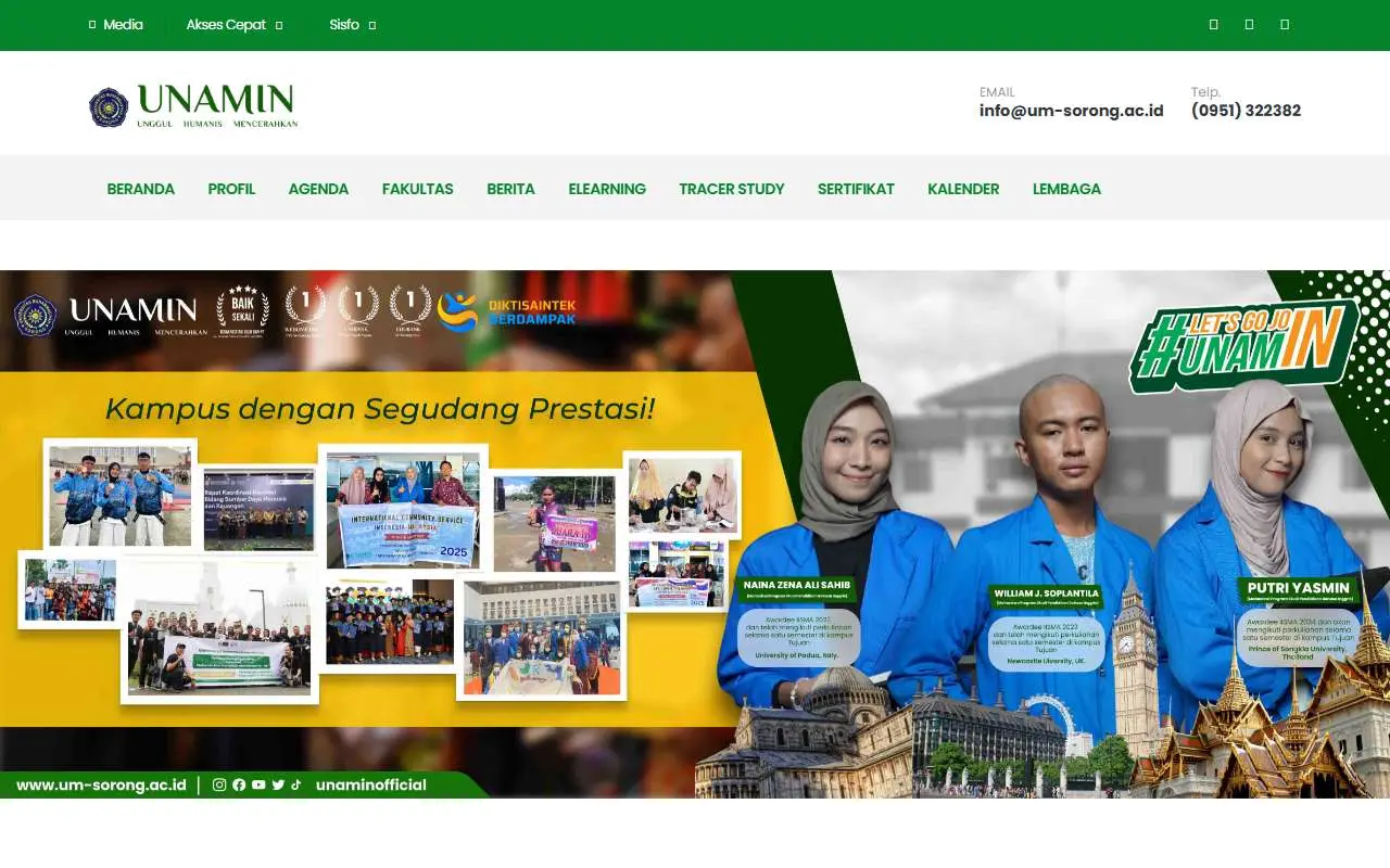 Tampilan website resmi Universitas Muhammadiyah Sorong (um-sorong.ac.id)