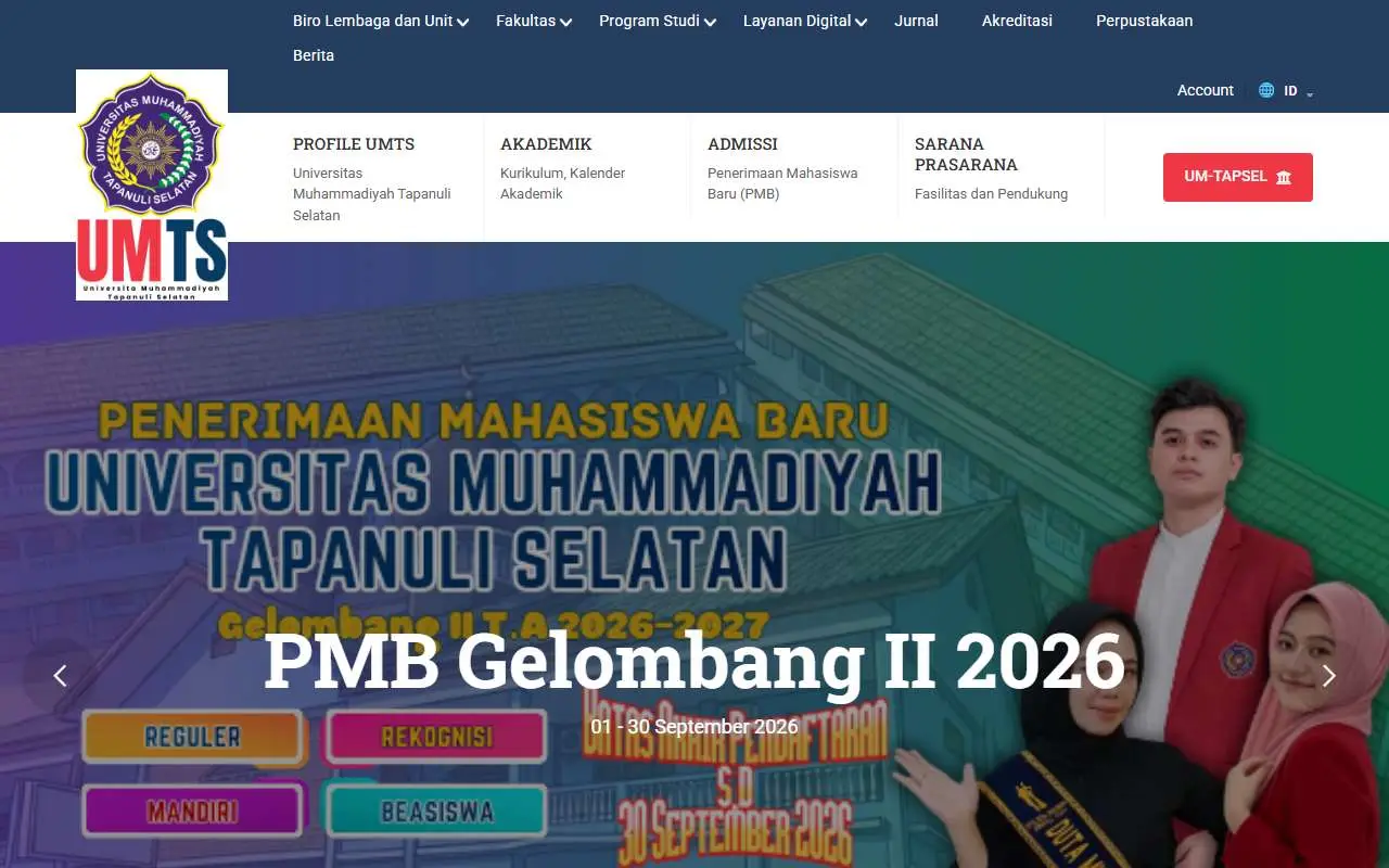 Tampilan website resmi Universitas Muhammadiyah Tapanuli Selatan (um-tapsel.ac.id)
