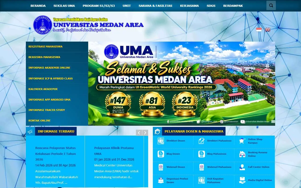 Tampilan website resmi Universitas Medan Area (uma.ac.id)