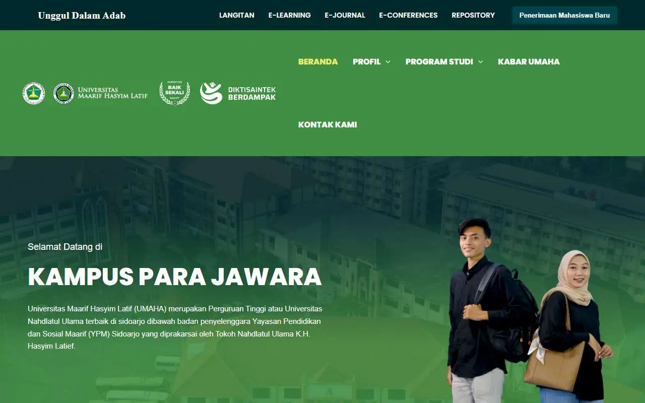 Tampilan website resmi Universitas Maarif Hasyim Latif (umaha.ac.id)