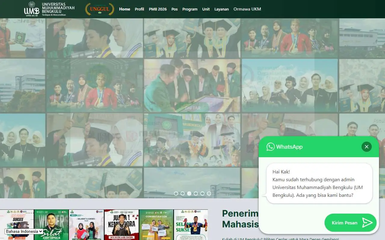 Tampilan website resmi Universitas Muhammadiyah Bengkulu (umb.ac.id)