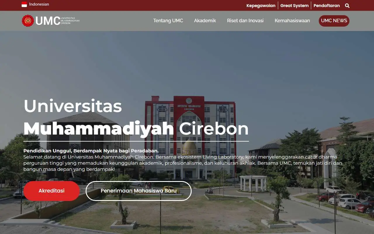 Tampilan website resmi Universitas Muhammadiyah Cirebon (umc.ac.id)