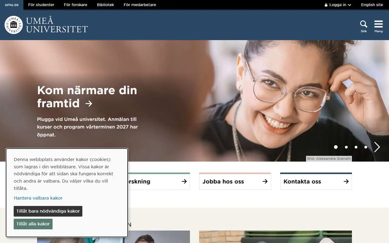 Tampilan website resmi Umeå University (umu.se)