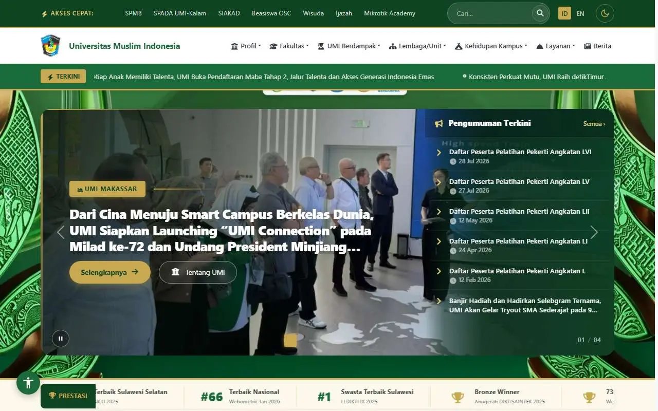 Tampilan website resmi Universitas Muslim Indonesia (umi.ac.id)