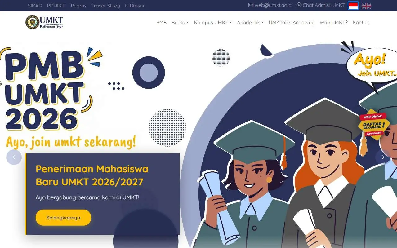 Tampilan website resmi Universitas Muhammadiyah Kalimantan Timur (umkt.ac.id)