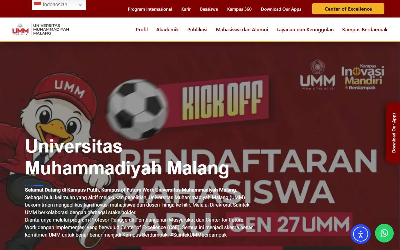 Tampilan website resmi Universitas Muhammadiyah Malang (umm.ac.id)
