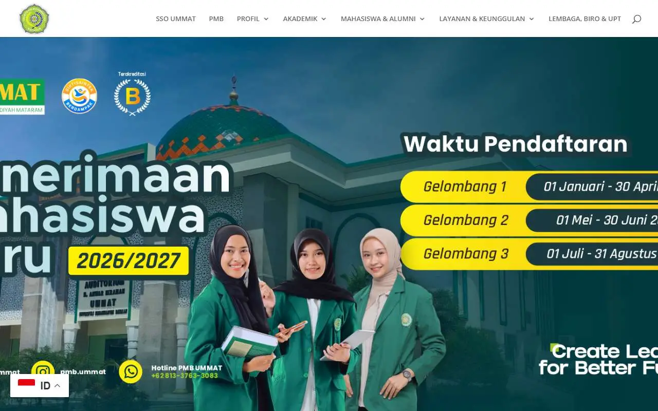 Tampilan website resmi Universitas Muhammadiyah Mataram (ummat.ac.id)