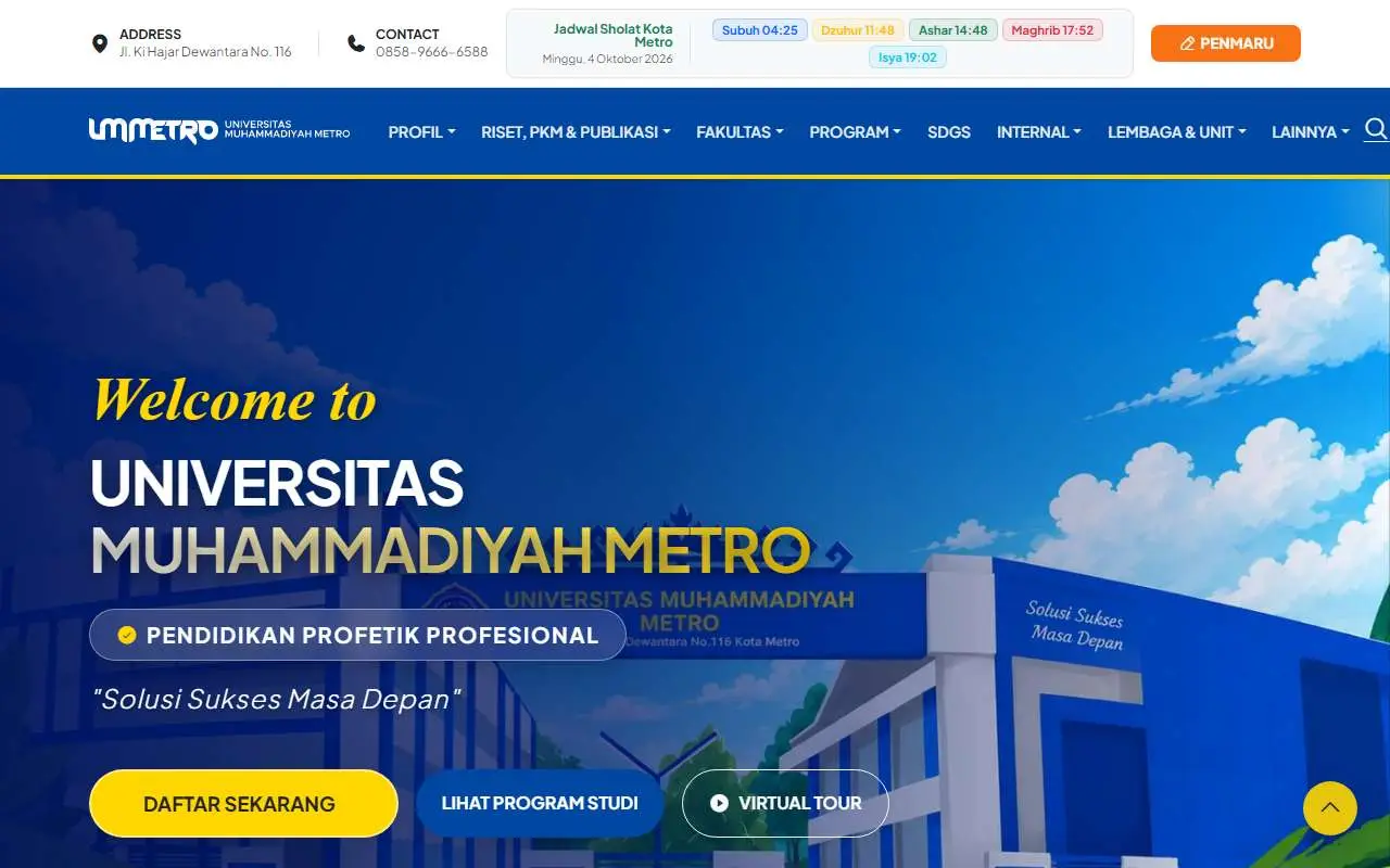 Tampilan website resmi Universitas Muhammadiyah Metro (ummetro.ac.id)