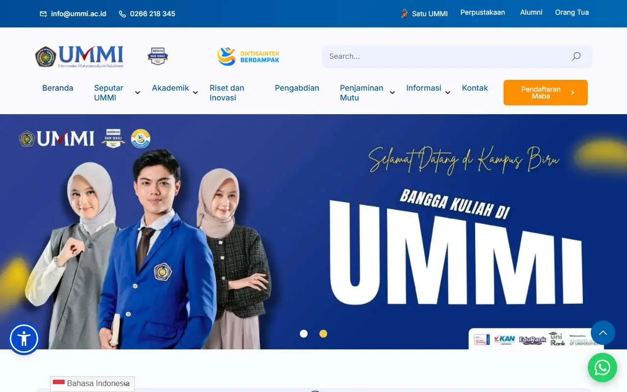 Tampilan website resmi Universitas Muhammadiyah Sukabumi (ummi.ac.id)