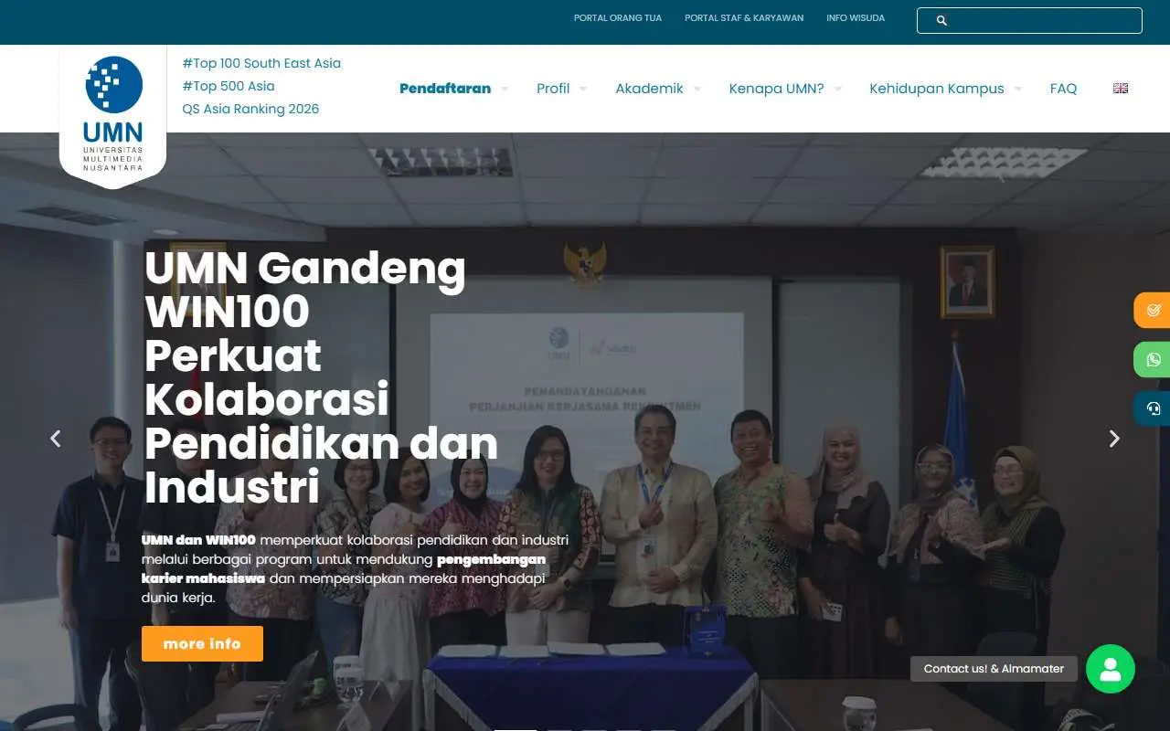 Tampilan website resmi Universitas Multimedia Nusantara (umn.ac.id)