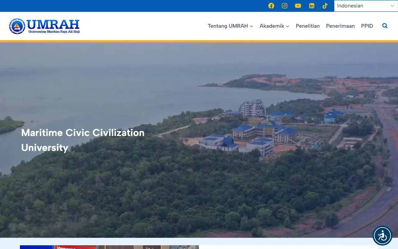Tampilan website resmi Universitas Maritim Raja Ali Haji (umrah.ac.id)