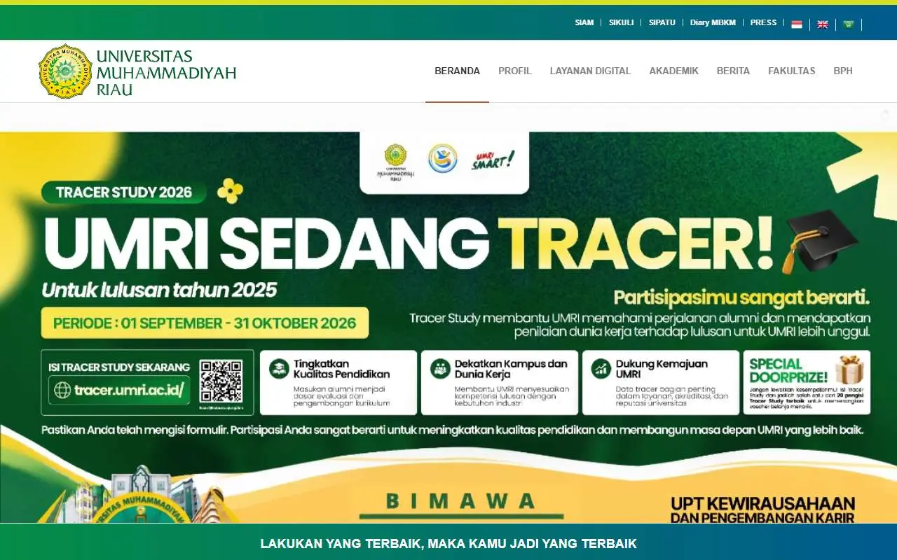 Tampilan website resmi Universitas Muhammadiyah Riau (umri.ac.id)