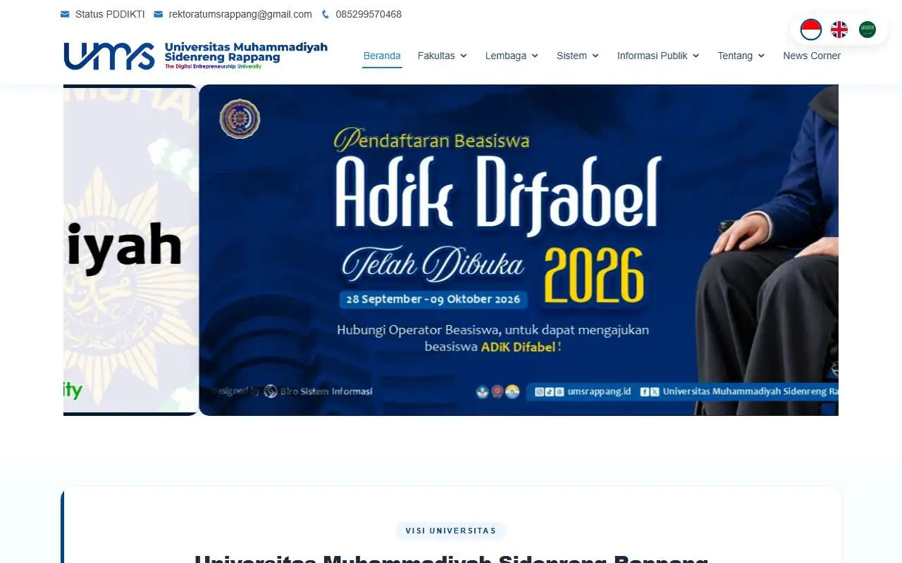 Tampilan website resmi UM Sidenreng Rappang (umsrappang.ac.id)