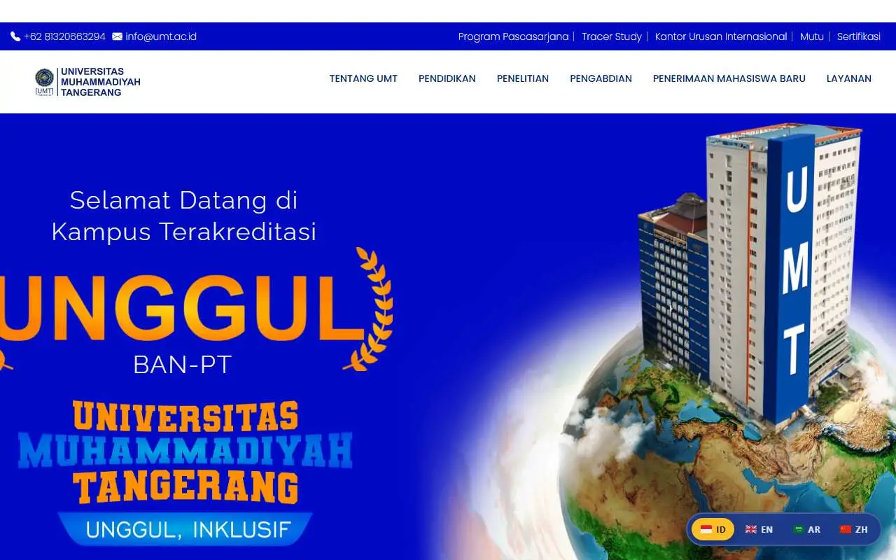 Tampilan website resmi Universitas Muhammadiyah Tangerang (umt.ac.id)