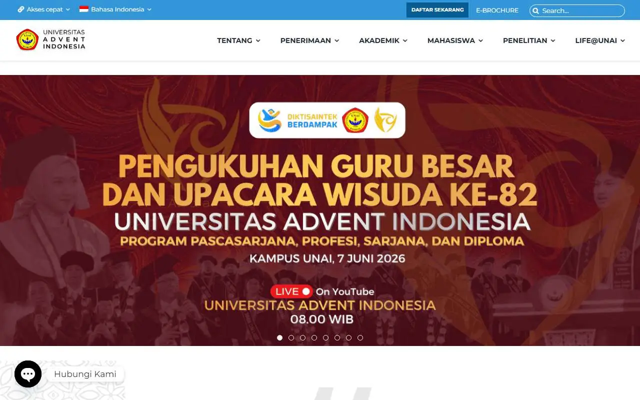 Tampilan website resmi Universitas Advent Indonesia (unai.edu)