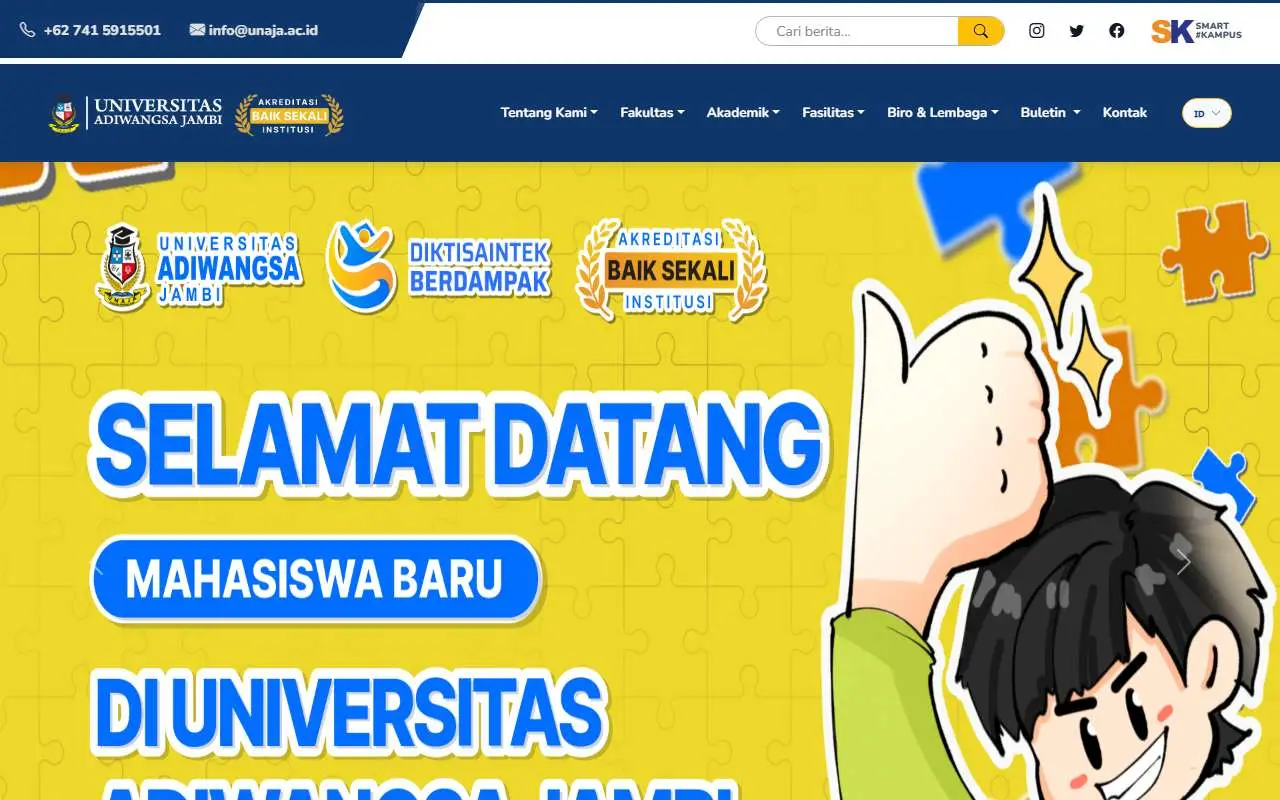Tampilan website resmi Universitas Adiwangsa Jambi (unaja.ac.id)