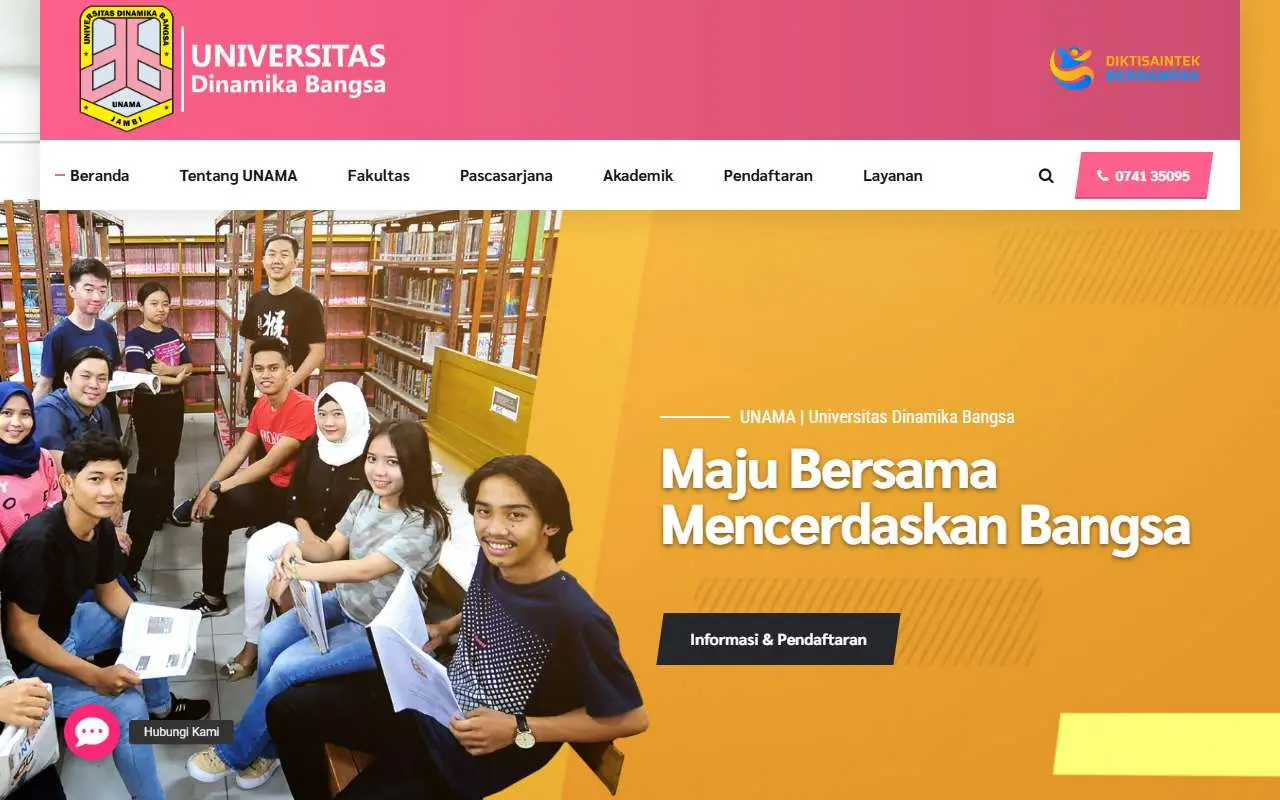 Tampilan website resmi Universitas Dinamika Bangsa (unama.ac.id)