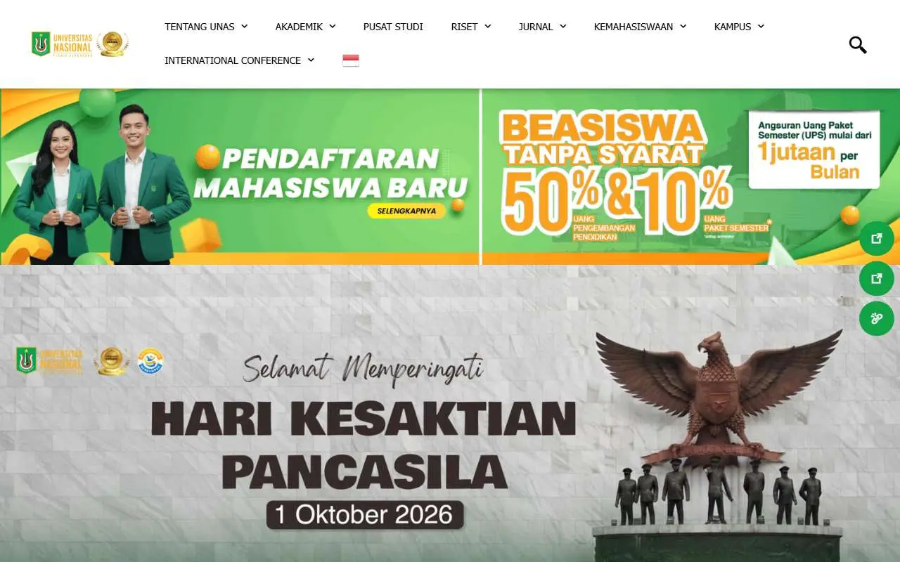 Tampilan website resmi Universitas Nasional (unas.ac.id)