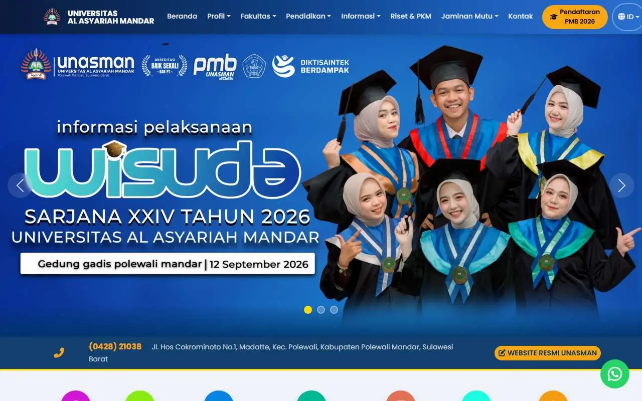 Tampilan website resmi Universitas Al Asyariah Mandar (unasman.ac.id)