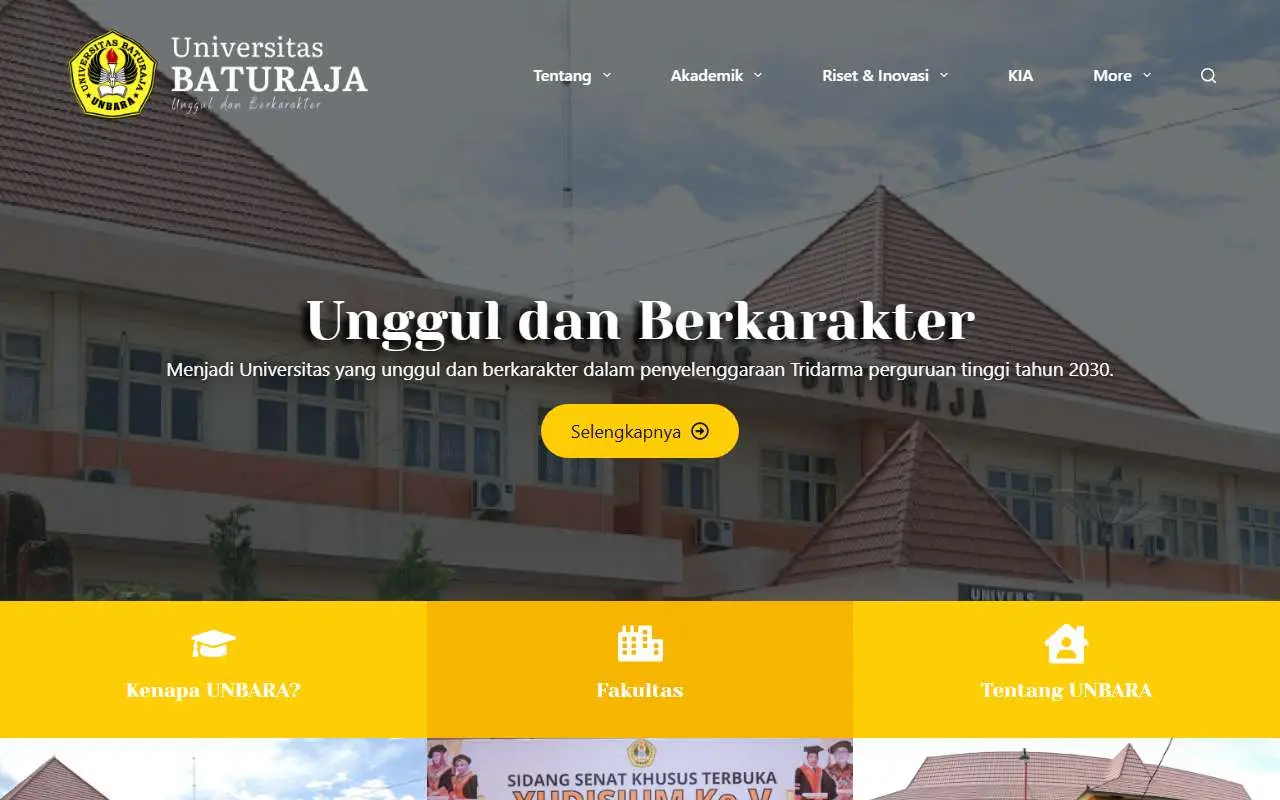 Tampilan website resmi Universitas Baturaja (unbara.ac.id)