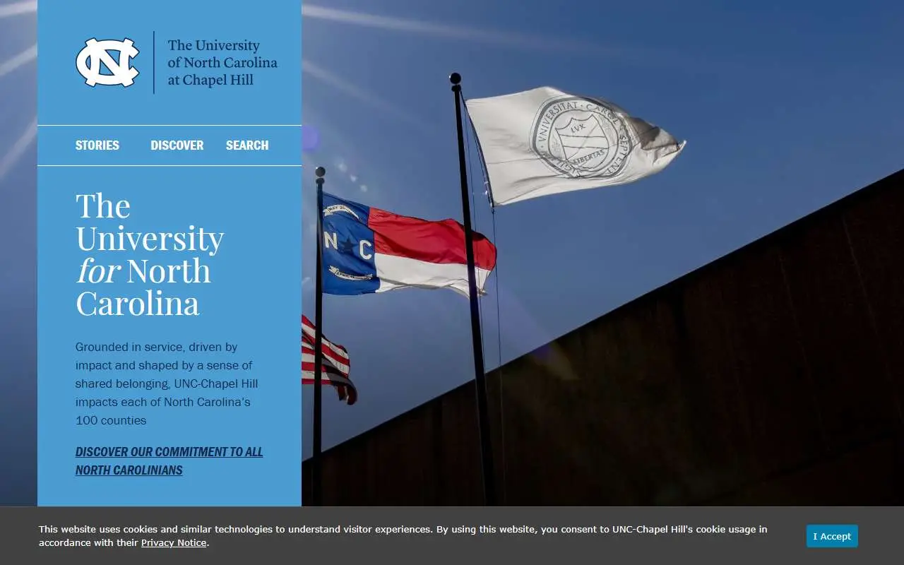 Tampilan website resmi Universitas Carolina Utara, Chapel Hill (unc.edu)