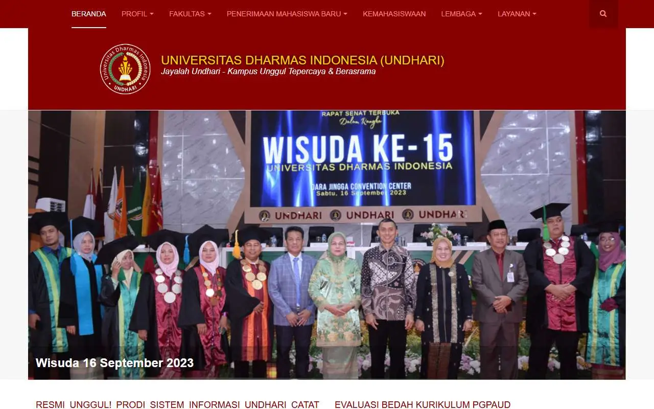 Tampilan website resmi Universitas Dharmas Indonesia (undhari.ac.id)