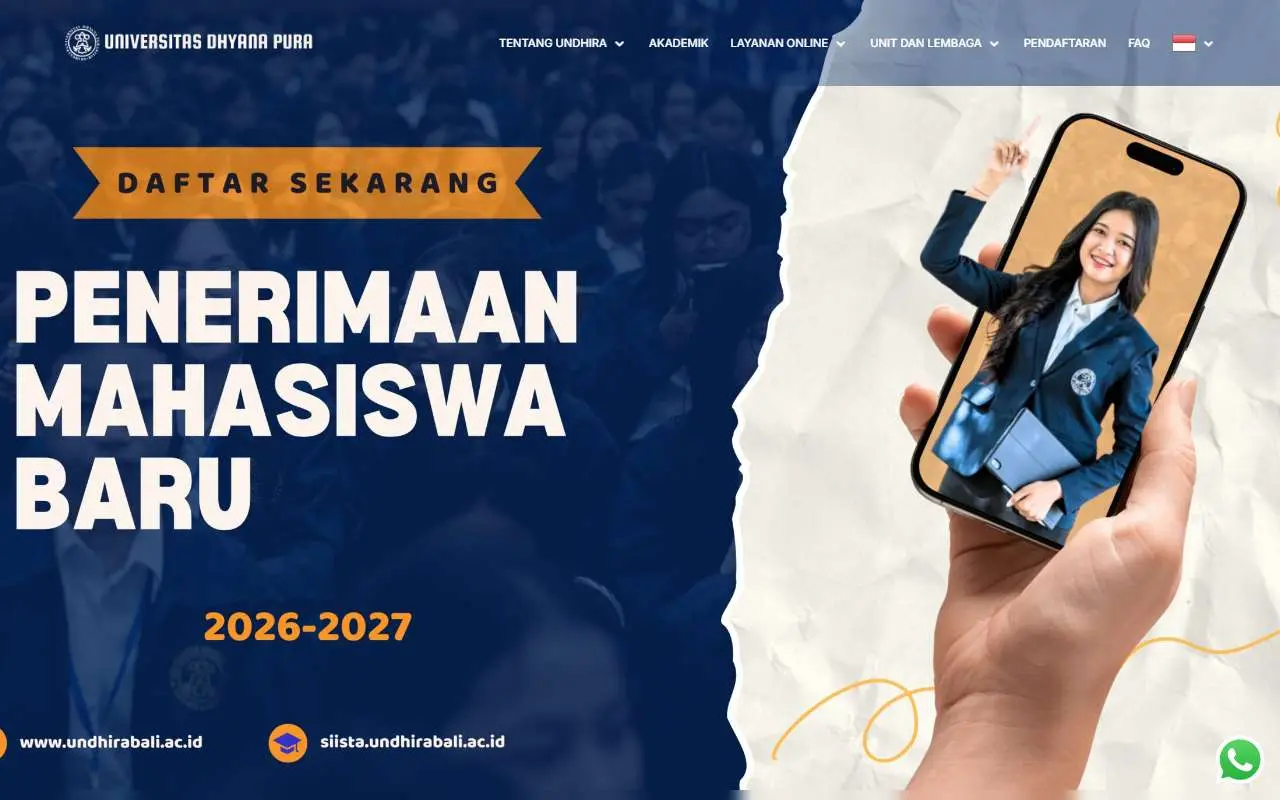 Tampilan website resmi Universitas Dhyana Pura (undhirabali.ac.id)
