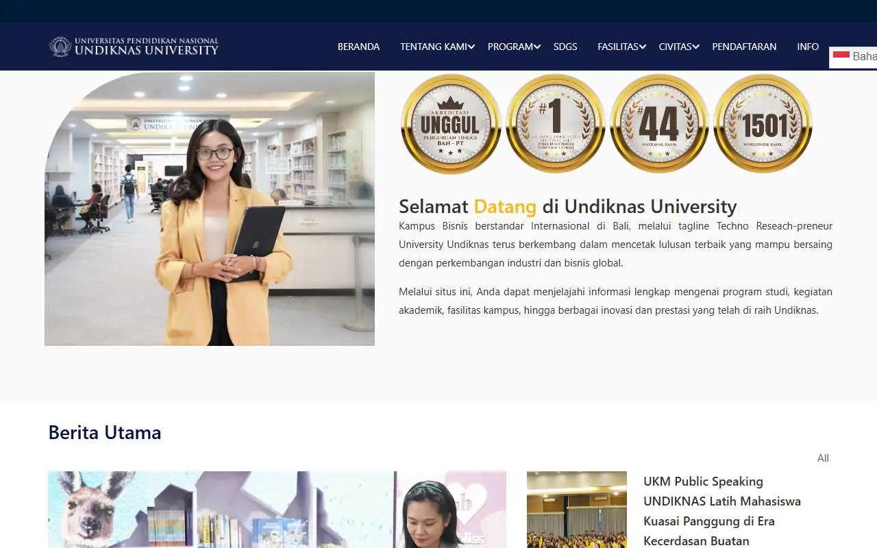 Tampilan website resmi Universitas Pendidikan Nasional (undiknas.ac.id)