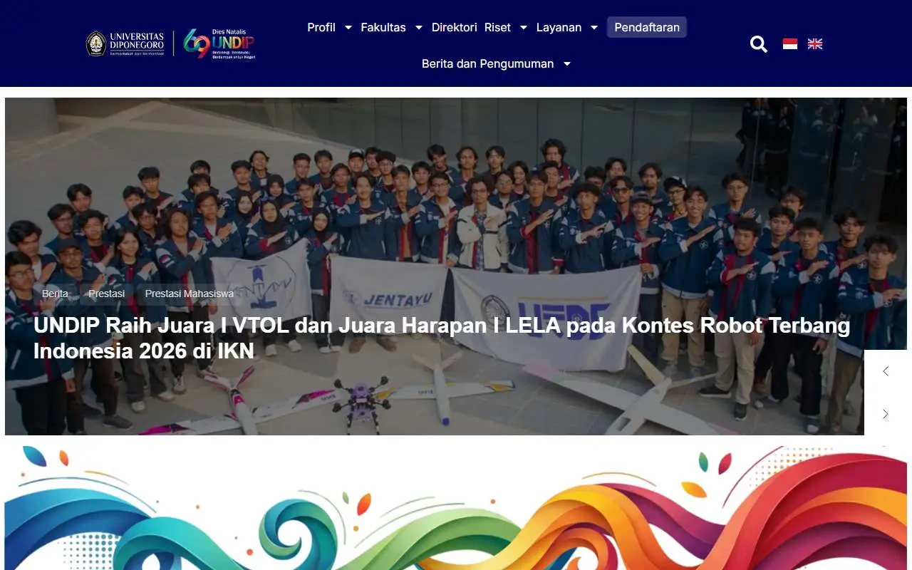 Tampilan website resmi Universitas Diponegoro (undip.ac.id)