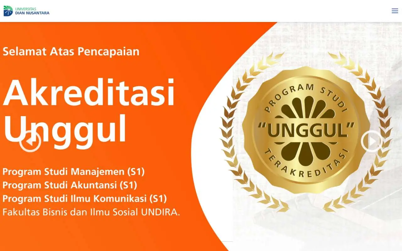 Tampilan website resmi Universitas Dian Nusantara (undira.ac.id)