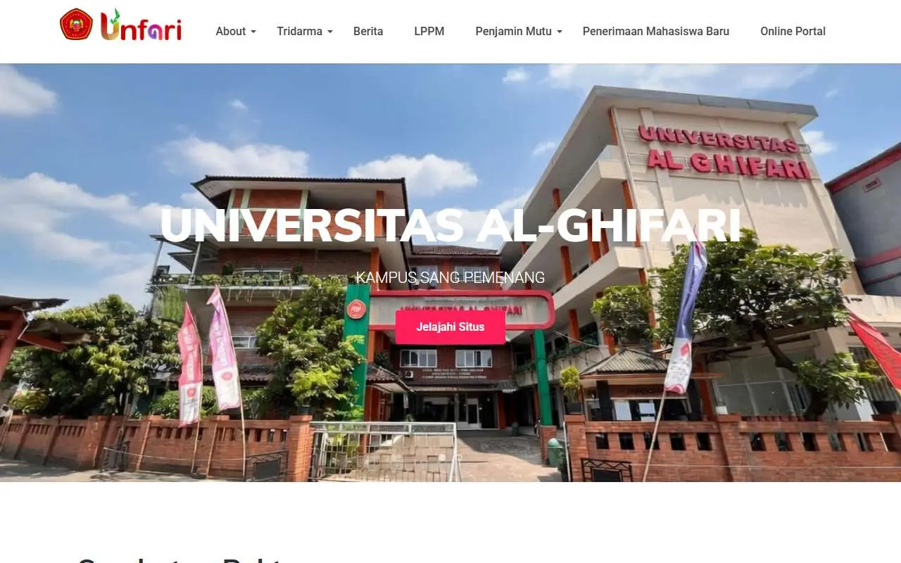 Tampilan website resmi Universitas Al-Ghifari (unfari.ac.id)