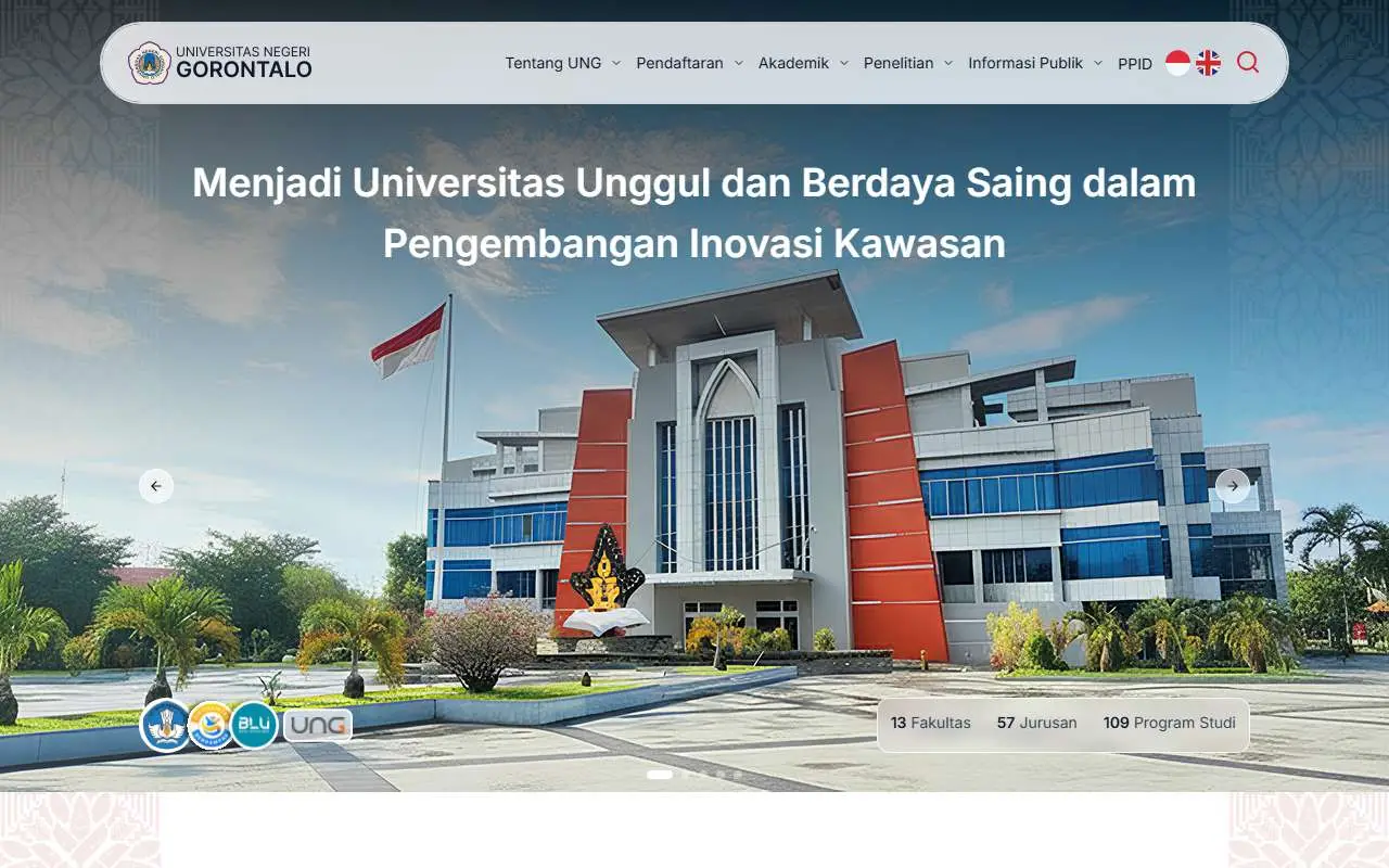 Tampilan website resmi Universitas Negeri Gorontalo (ung.ac.id)