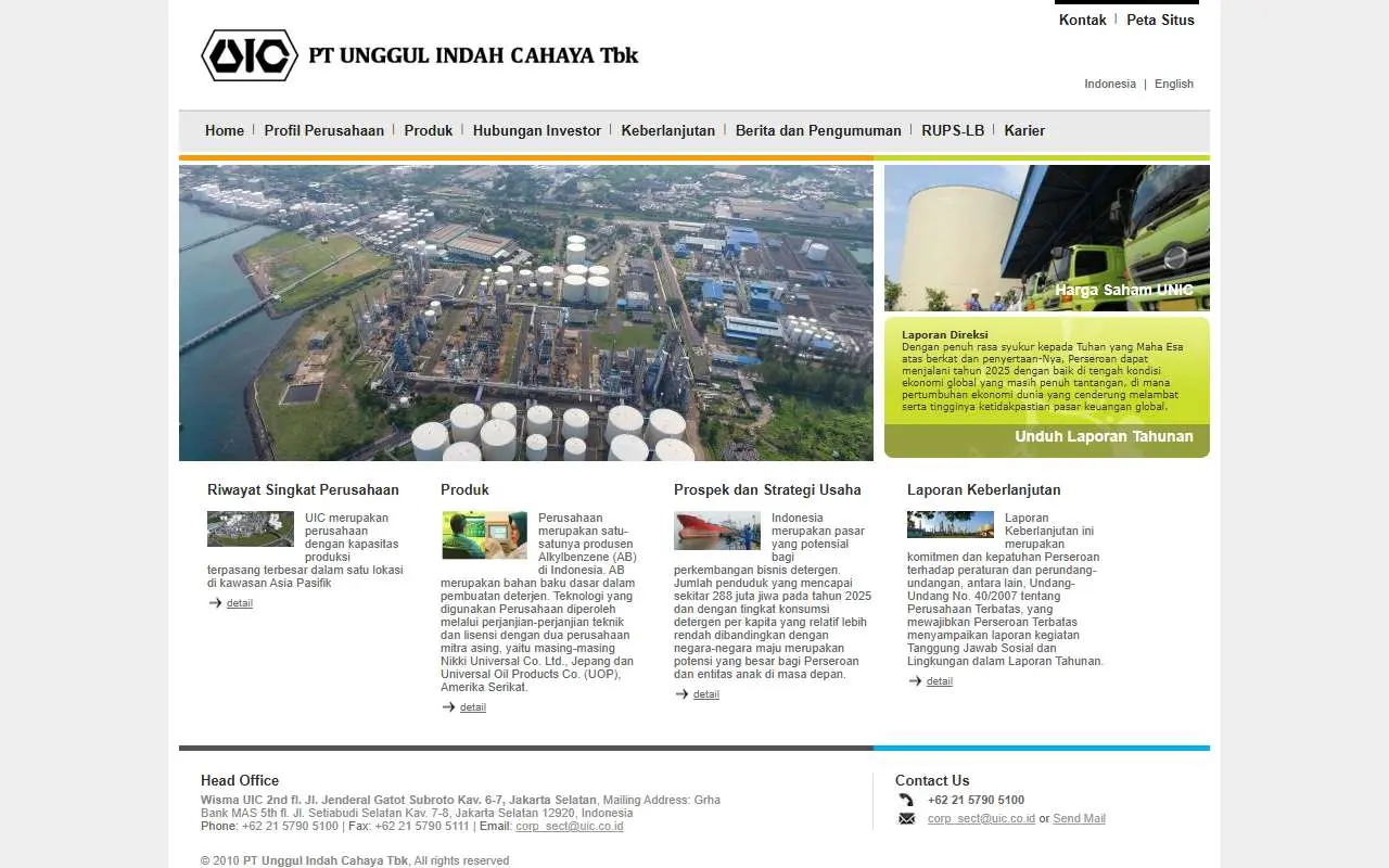 Tampilan website resmi Unggul Indah Cahaya (uic.co.id)