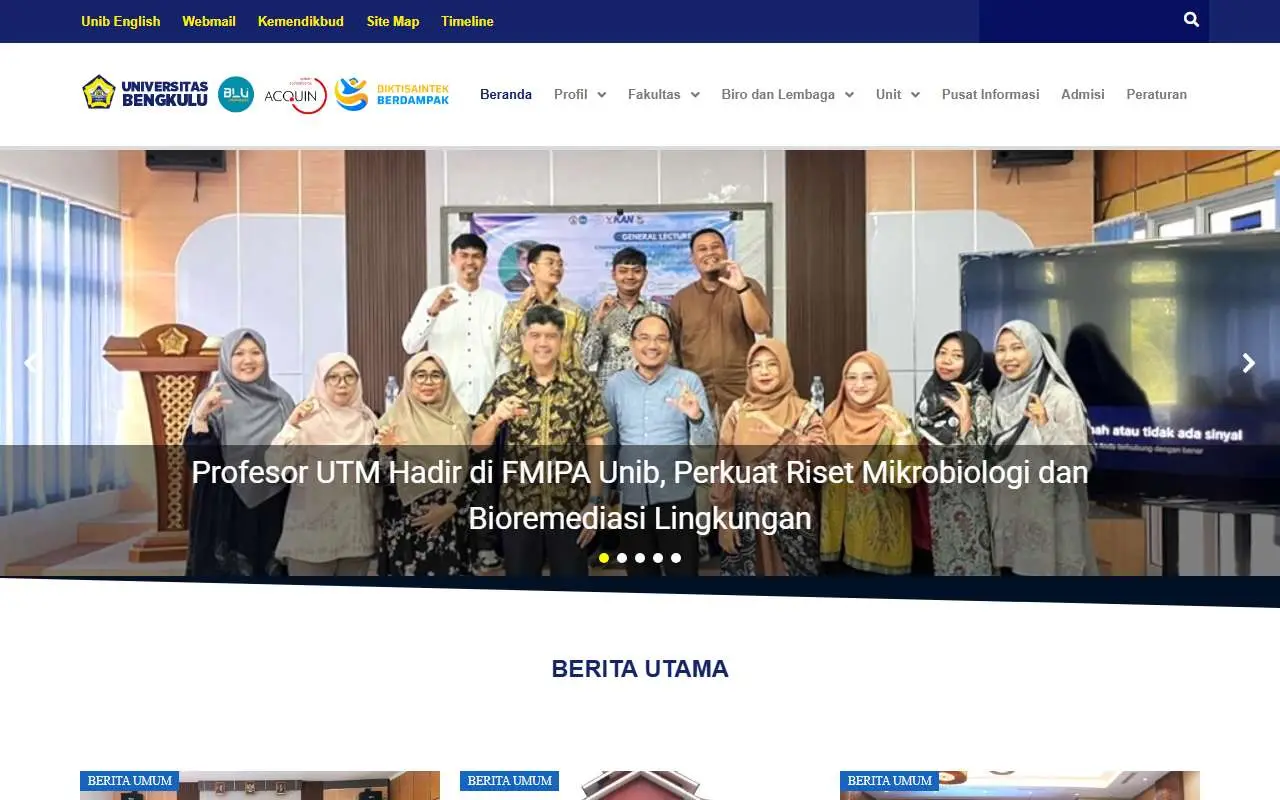 Tampilan website resmi Universitas Bengkulu (unib.ac.id)