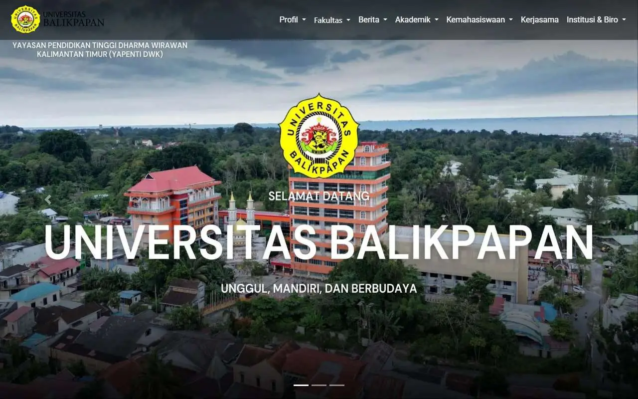 Tampilan website resmi Universitas Balikpapan (uniba-bpn.ac.id)
