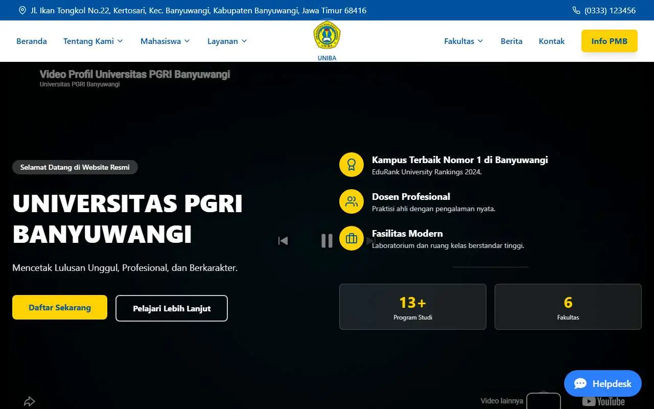 Tampilan website resmi Universitas PGRI Banyuwangi (unibabwi.ac.id)