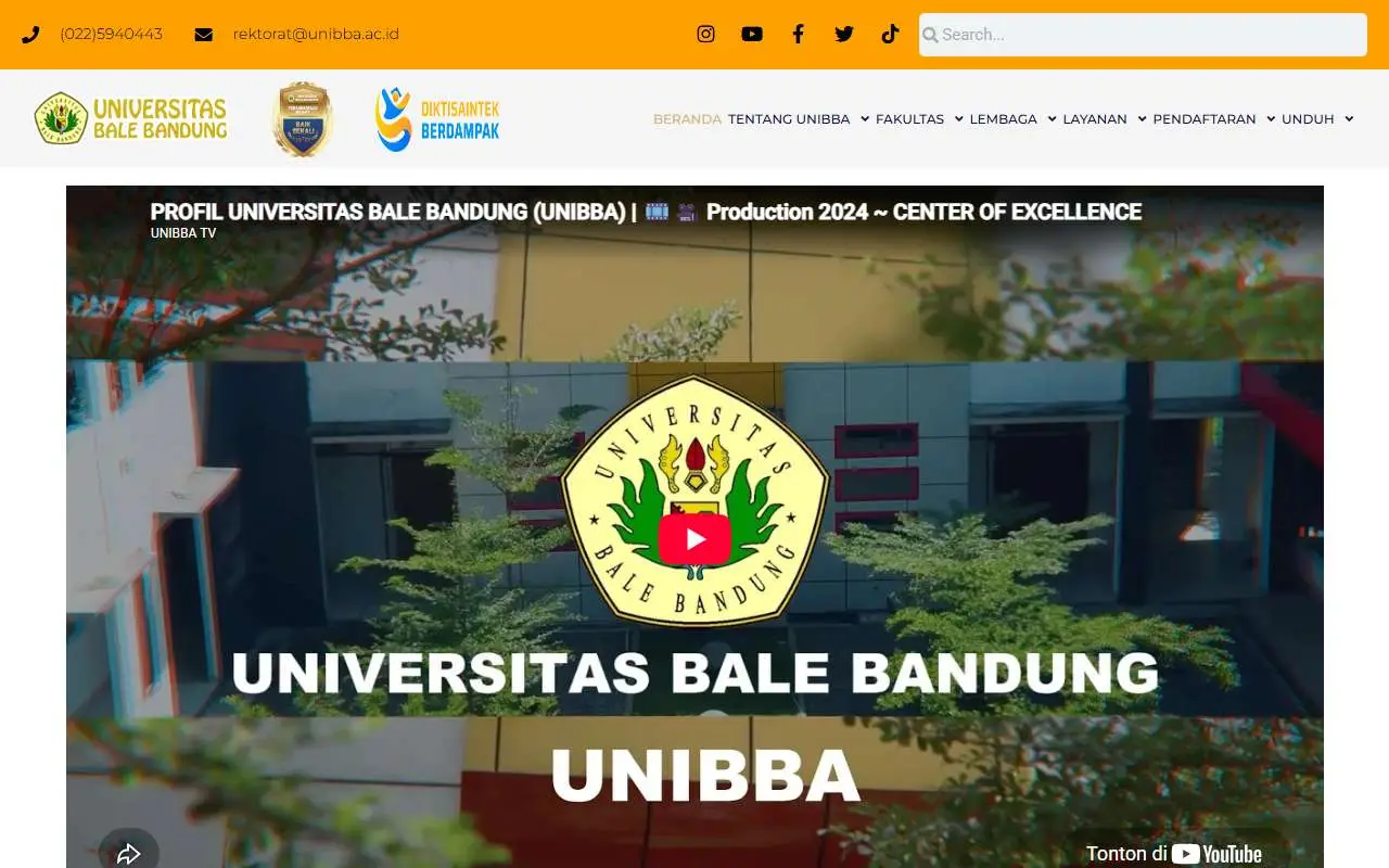 Tampilan website resmi Universitas Bale Bandung (unibba.ac.id)