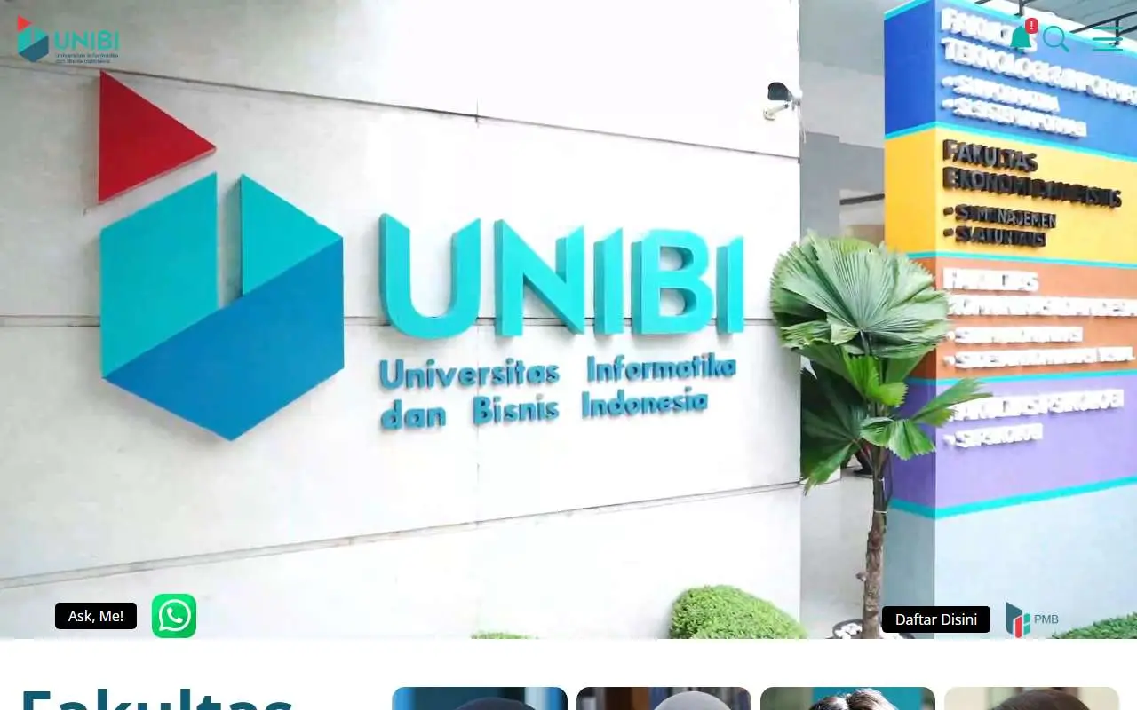 Tampilan website resmi Univ. Informatika dan Bisnis Indonesia (unibi.ac.id)