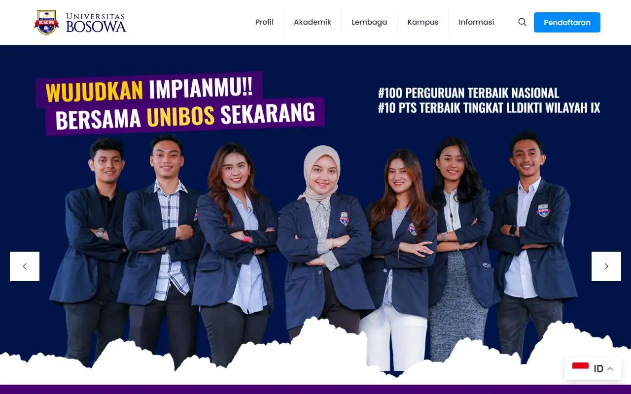 Tampilan website resmi Universitas Bosowa (unibos.ac.id)