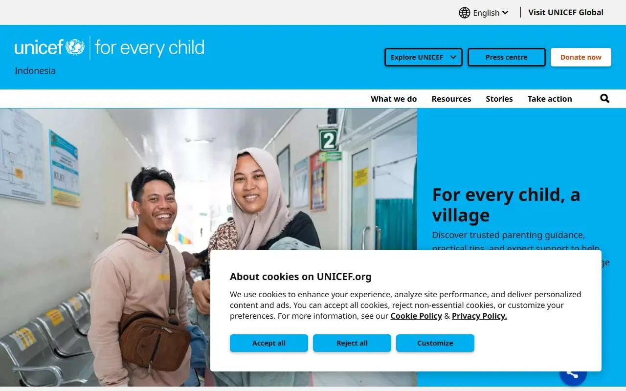 Tampilan website resmi UNICEF Indonesia (unicef.org)