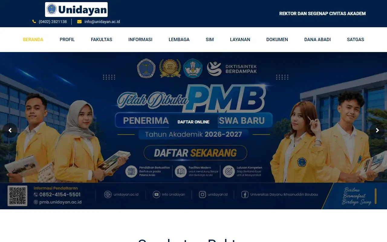 Tampilan website resmi Universitas Dayanu Ikhsanuddin (unidayan.ac.id)